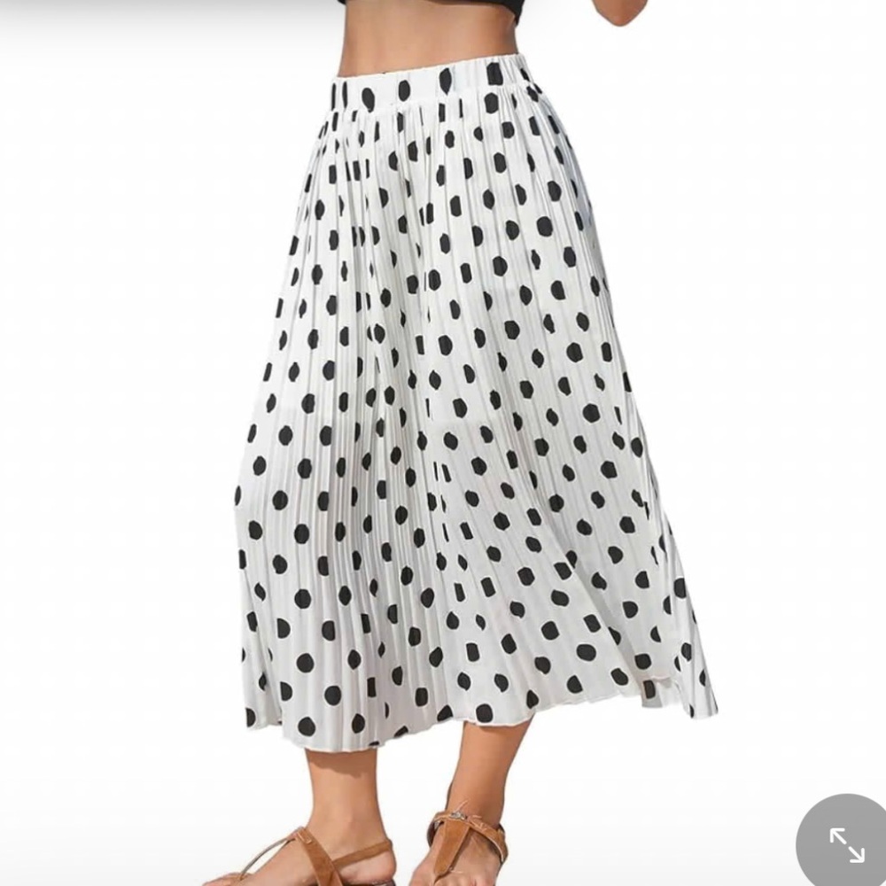 a new day White Pleated Midi Skirt with Black Polka Dots